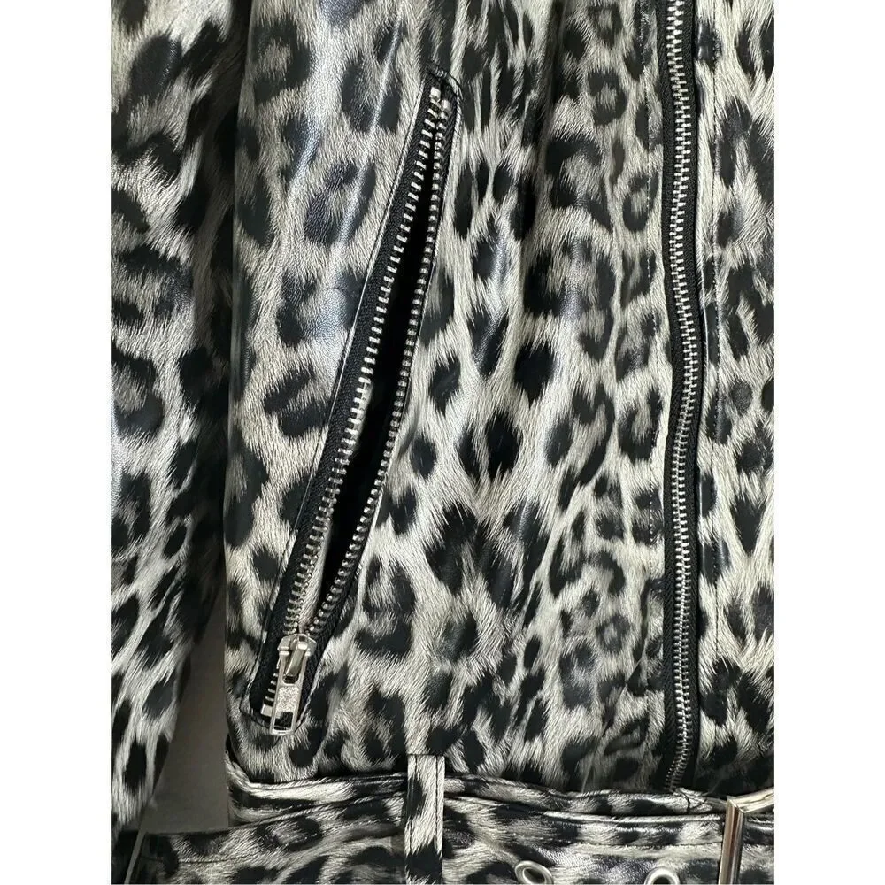 NWT MAN Boohoo Women Animal Print Polyurethane Zip Rein Jacket Size XXL Belted